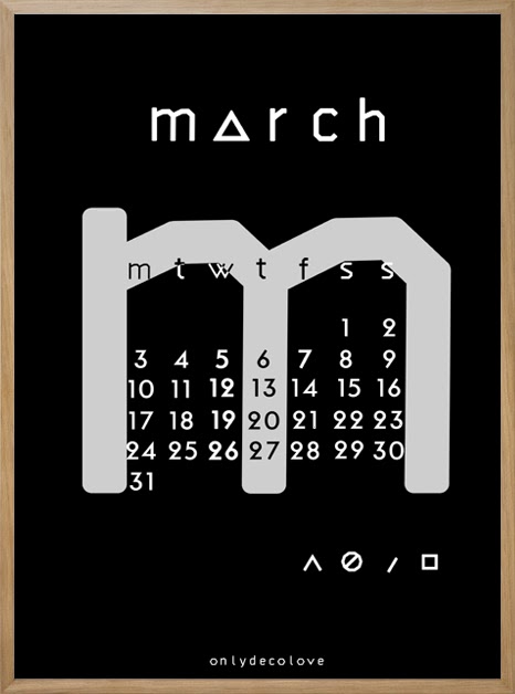 March 2014 Typographic Calendar Printable - Only Deco Love