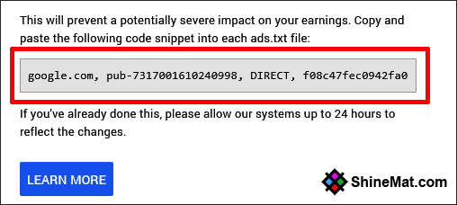 Ads.txt code from adsense