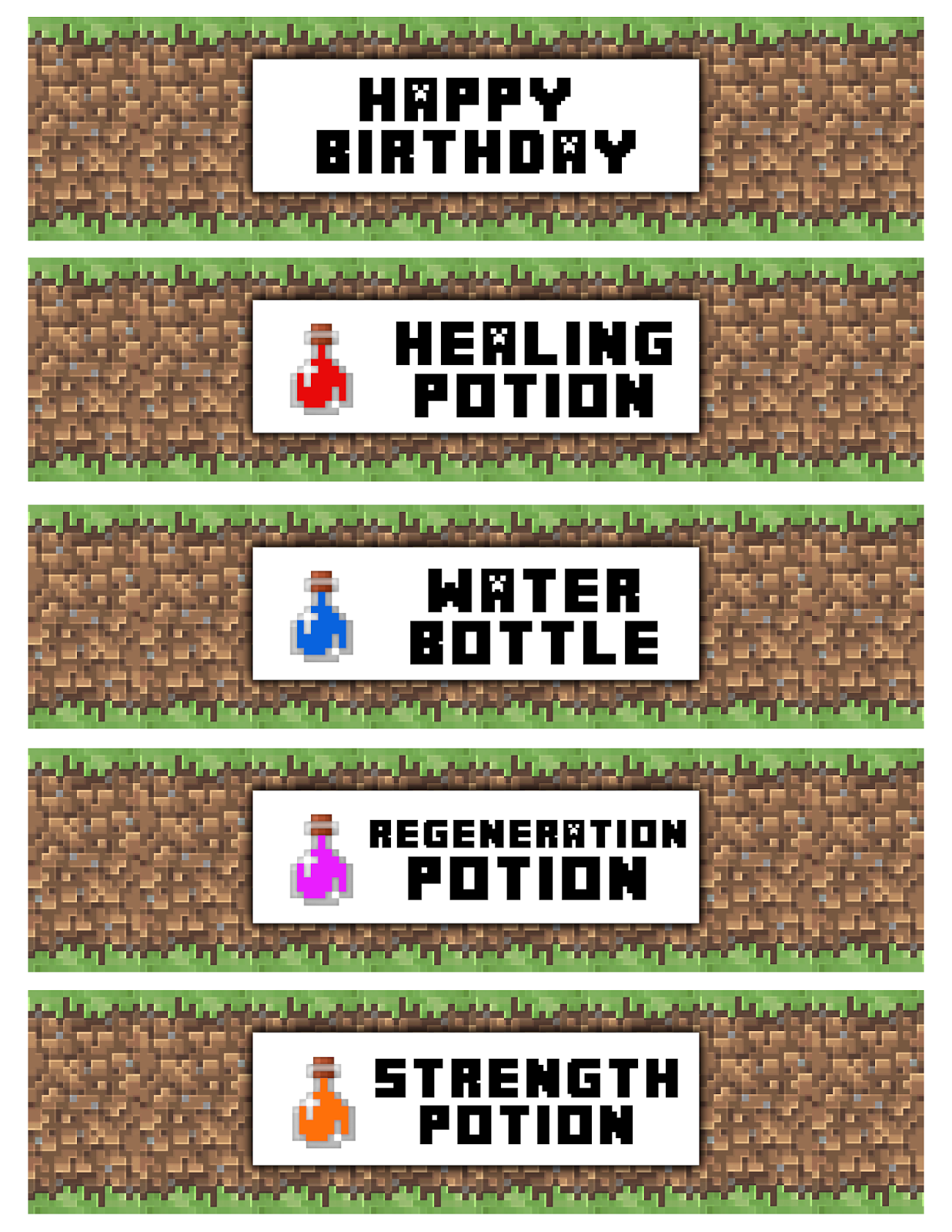 Free Printable Minecraft Bottle Labels PNG Party Decoration Clip
