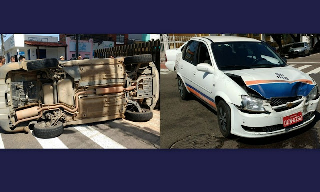Viatura da polícia colide em taxi e capota em Aracaju