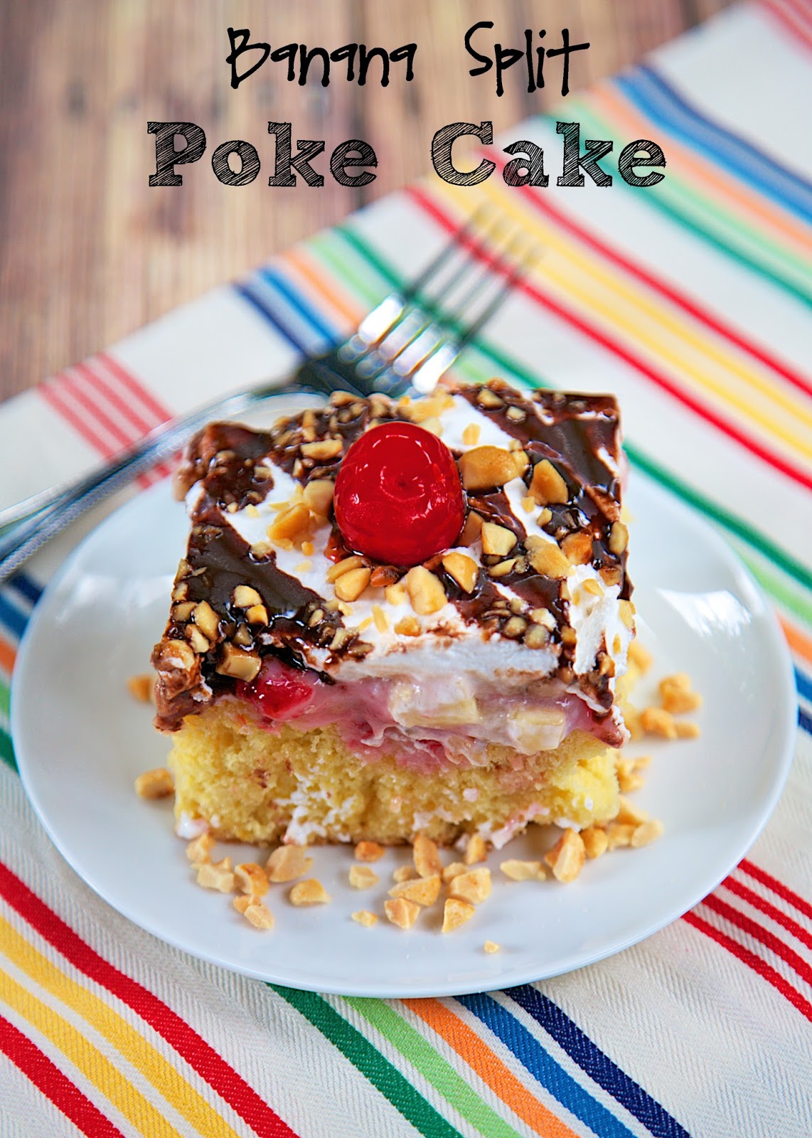 banana split poke cake