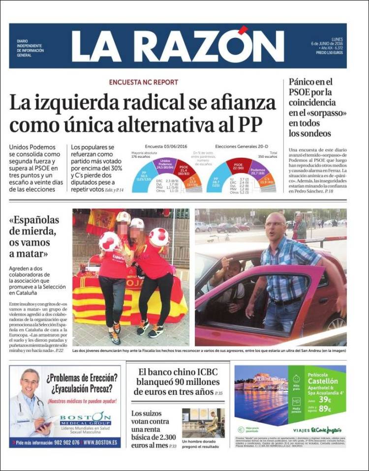 Portada de La Razón.