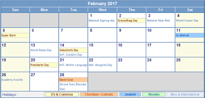 february 2017 calendar, february 2017 calendar with holidays, February 2017 printable calendar,February 2017 Blank calendar