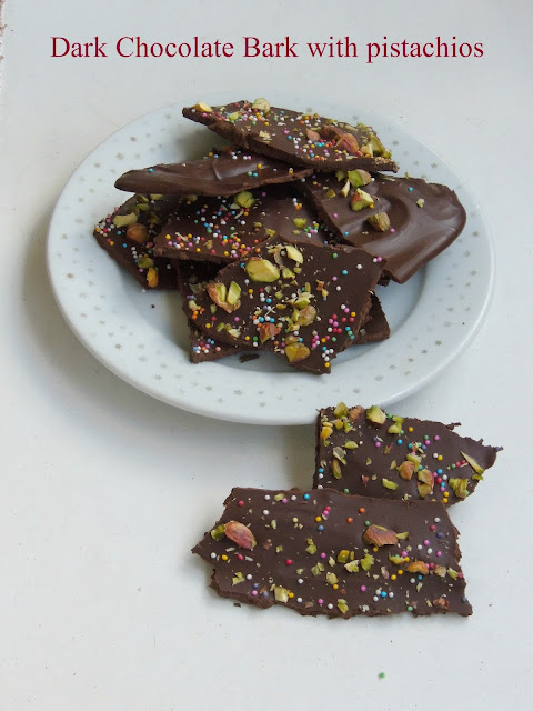 Chocolate bark with sprinkles and pistachios