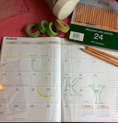lucky stenciled planner page st patrick's day, stefanie girard, washi tape