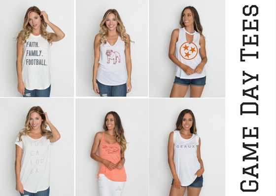 Cute and trendy game day tees for college game days. Perfect tailgate attire for women!