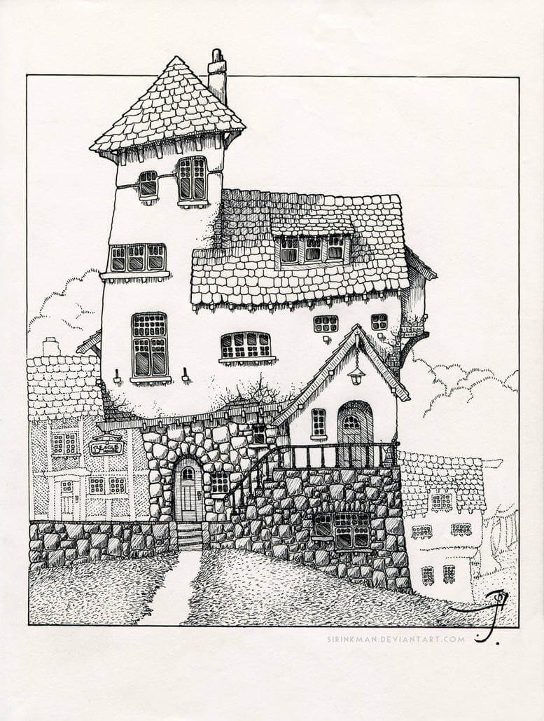 12-Beagle-House-John-Stevenson-Fantasy-Architecture-Maps-and-Buildings-www-designstack-co