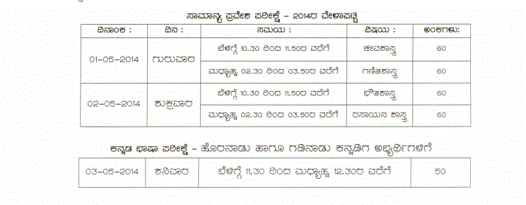 Karnataka CET 2014 exam date / KCET 2014 exam date