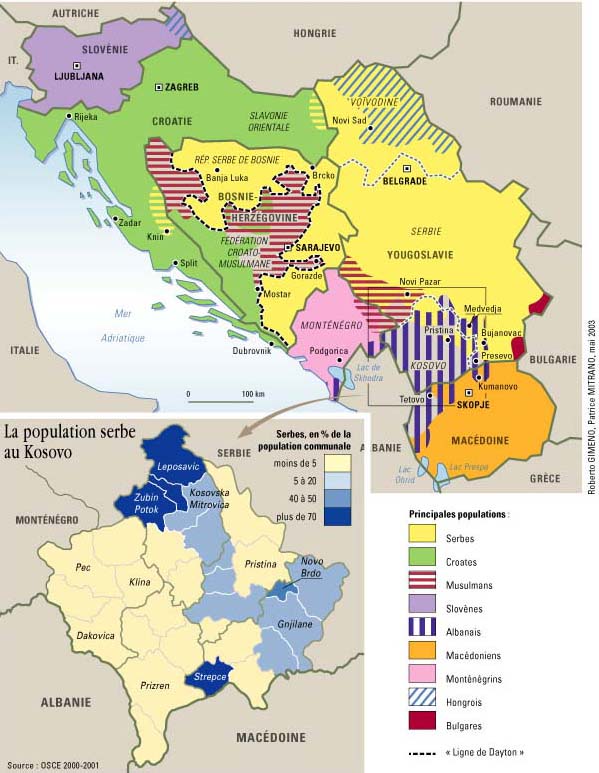 722histgeo Carte des nationalités dans l'exYougoslavie et au Kosovo