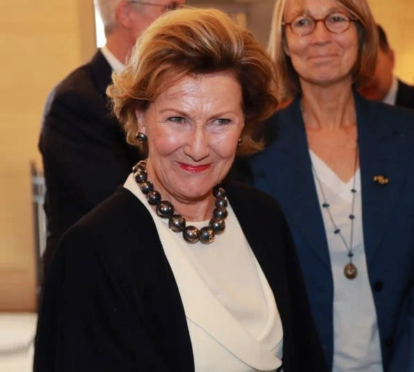 Queen Sonja attended the opening of Forces of Nature exhibition held at National Ceramics Museum in Sèvres. fashion, style of Sonja
