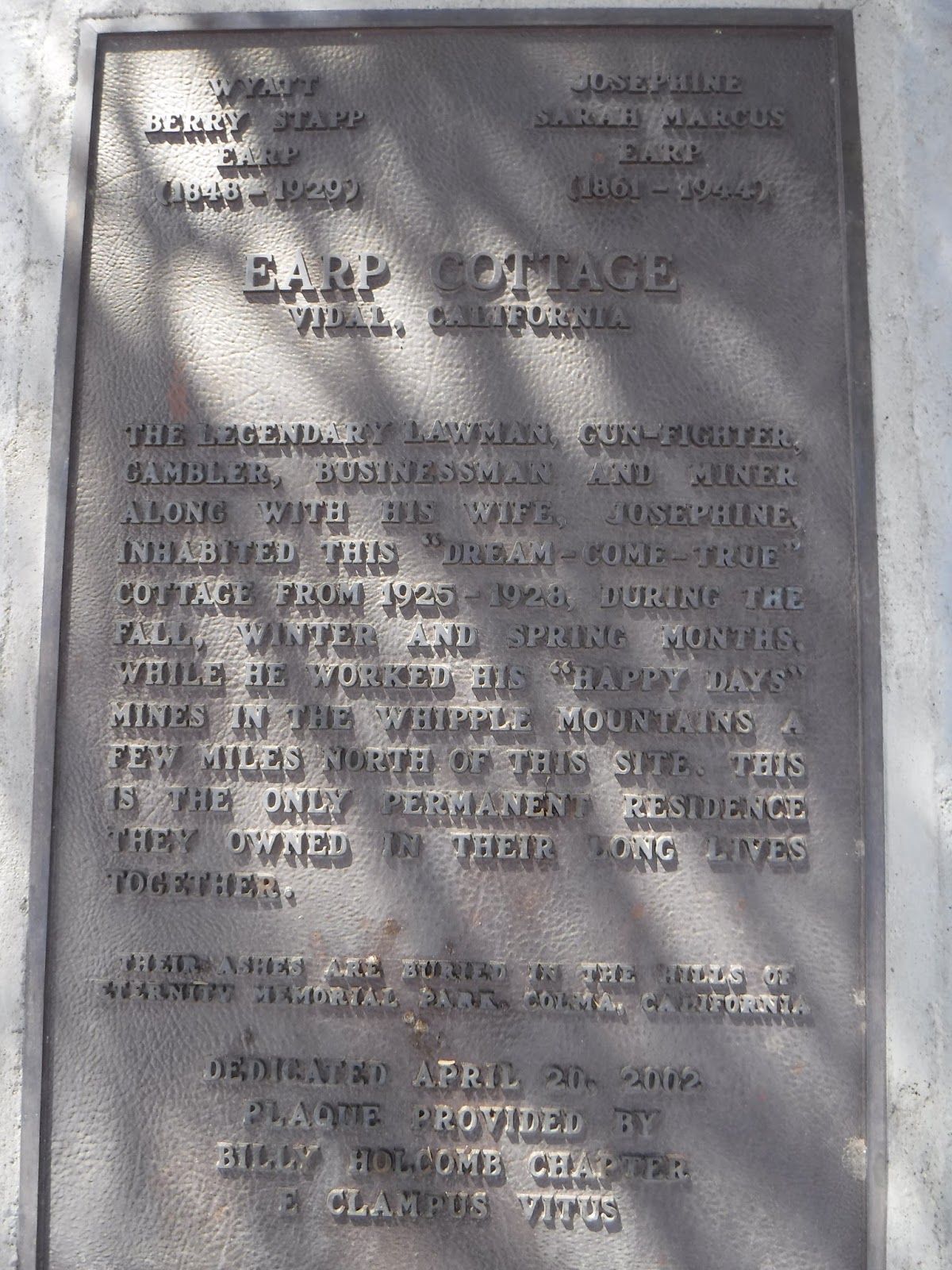 Just West of My Heart Wyatt Earp's Lonely Desert Cottage in Vidal