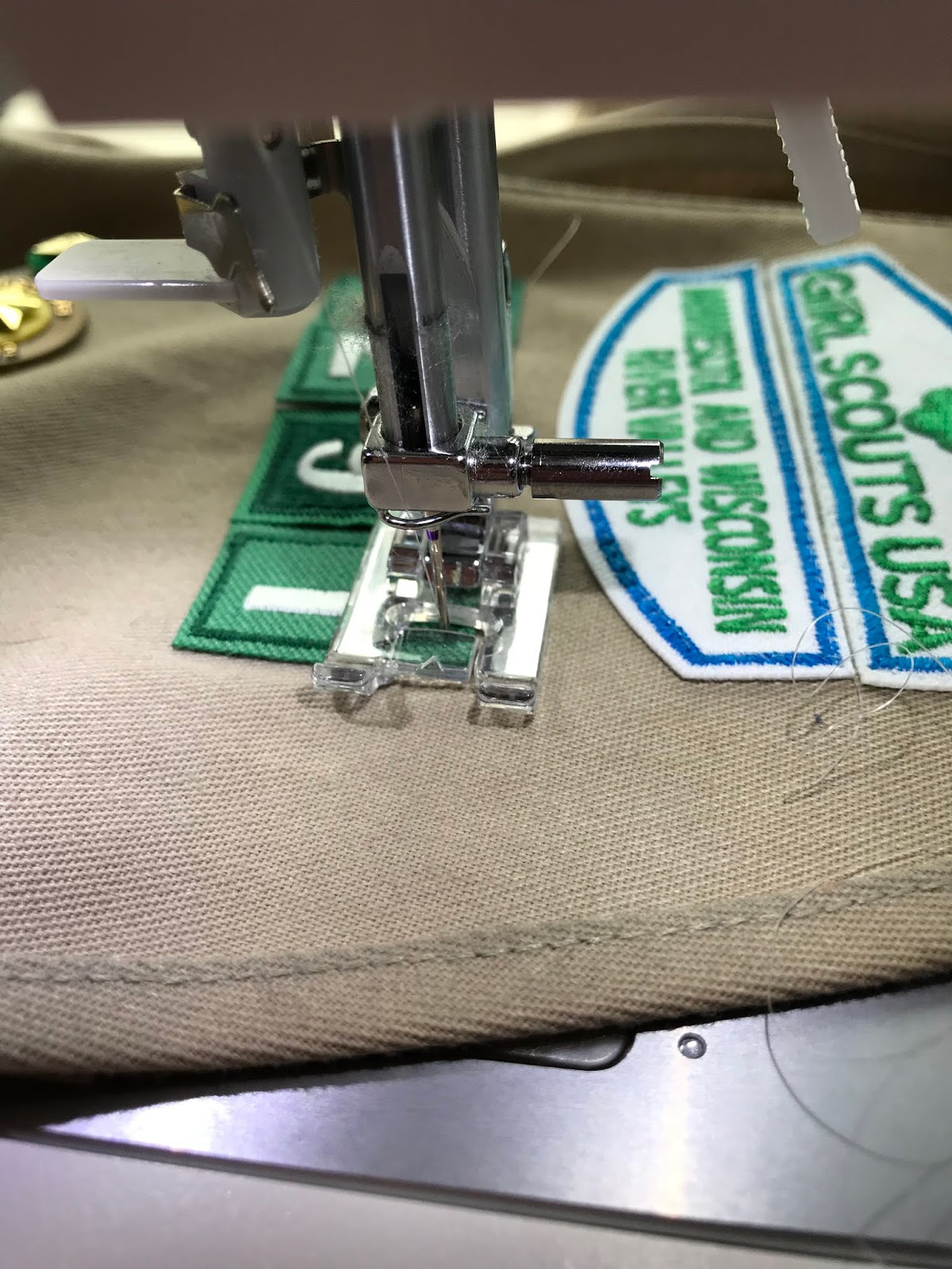 Aimee's Stamp Krewe Sewing on Girl Scout Patches & Badges