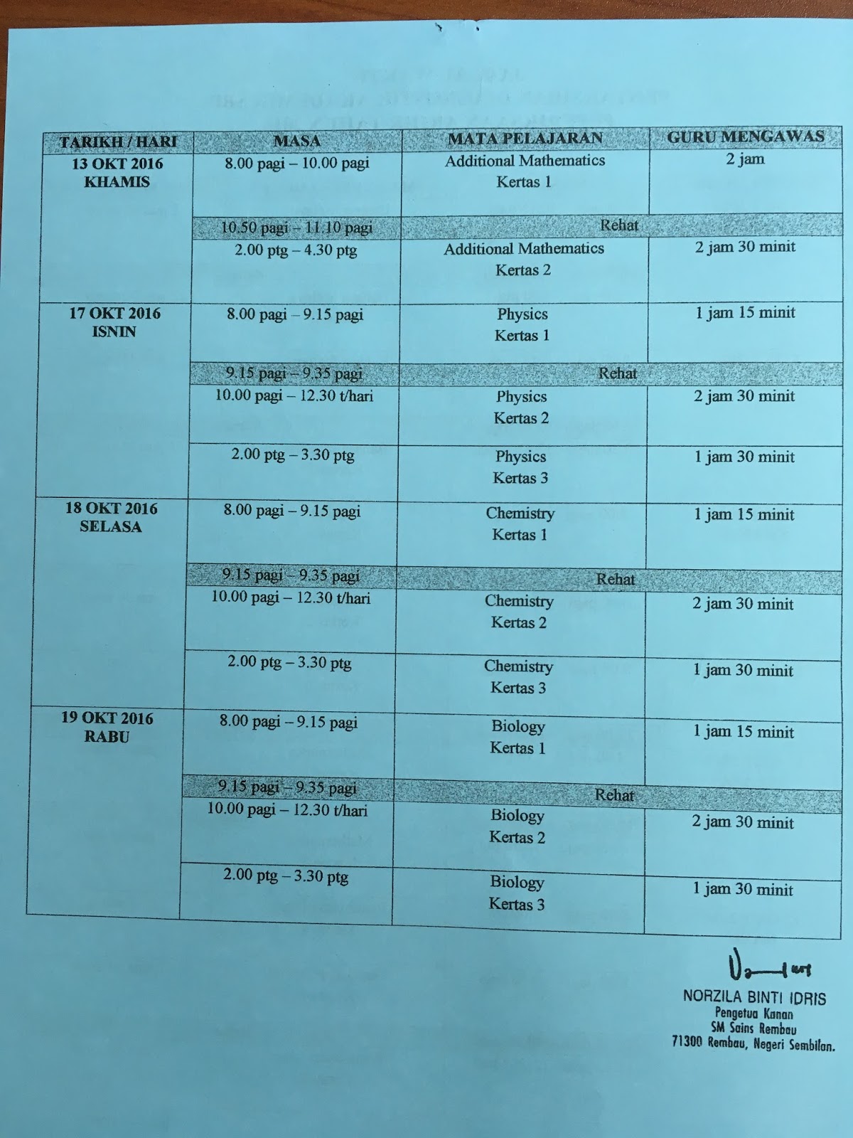 Sekolah Menengah Sains Rembau Jadual Peperiksaan Akhir Tahun Tingkatan 4