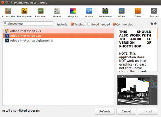 tampilan pencarian playonlinux