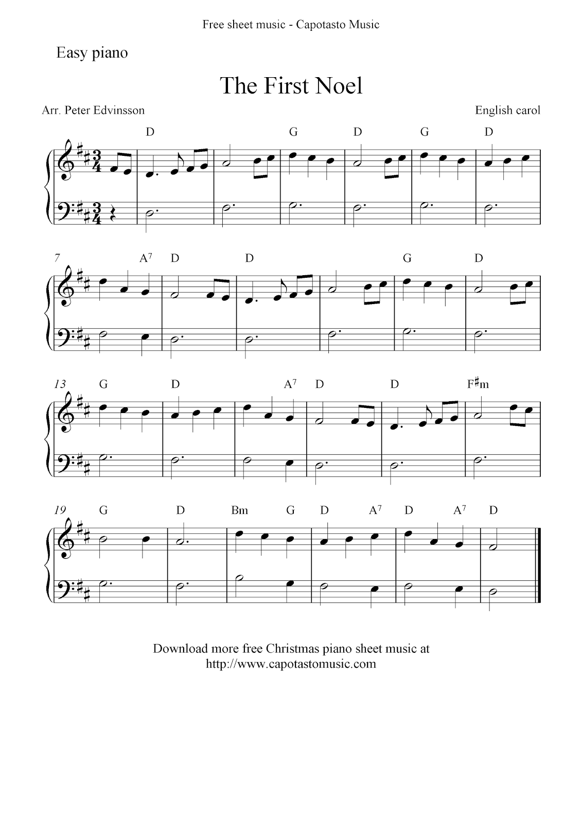 Easy Free Christmas Sheet Music For Piano The First Noel