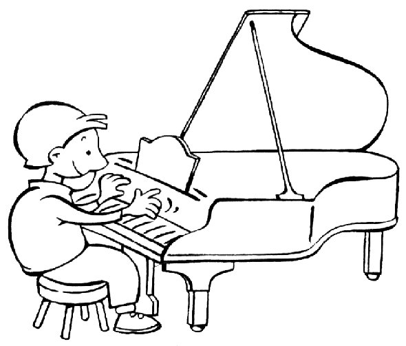 Niño tocando el piano para colorear