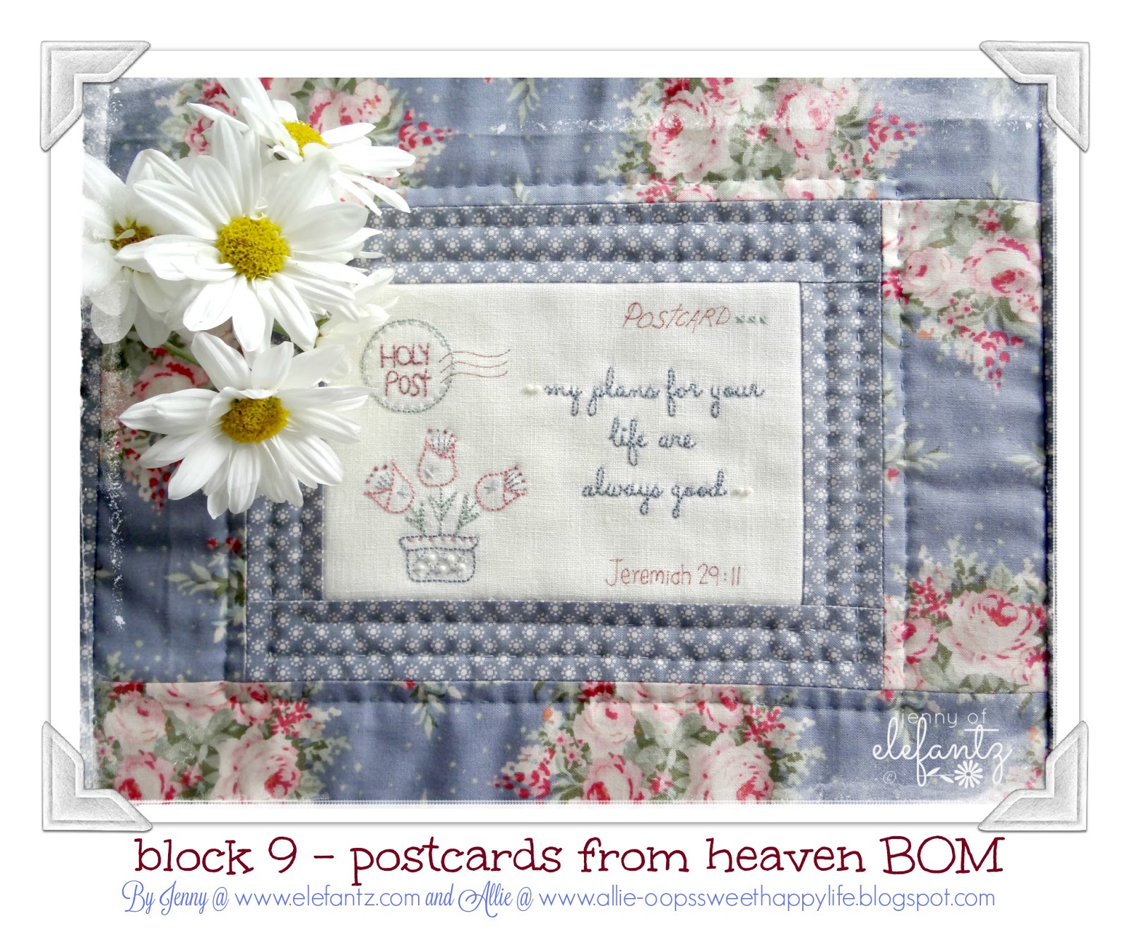 Jenny of ELEFANTZ Block 9 Postcards from Heaven & bonus project!