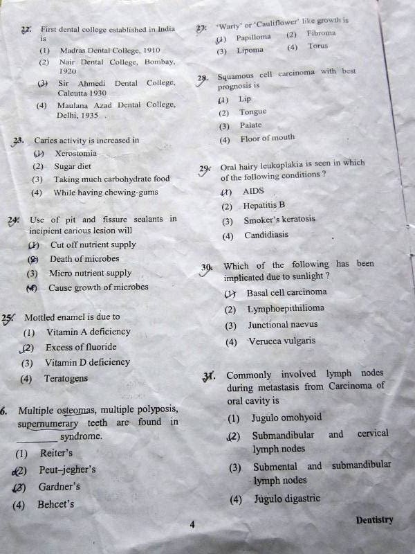 RPSC DENTAL PORTAL RPSC DENTAL SURGEON EXAM 2011 QUESTION PAPER WITH