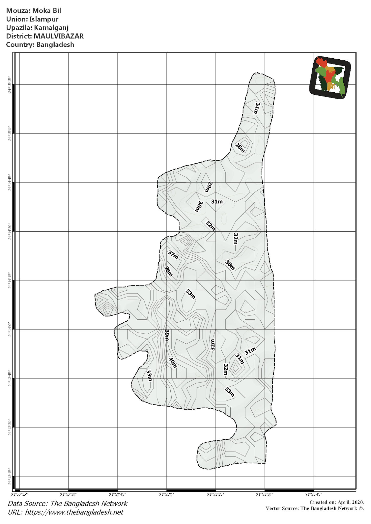 Map of Moka Bil Mouza of Kamalganj Upazila, MOULVIBAZAR, Bangladesh.