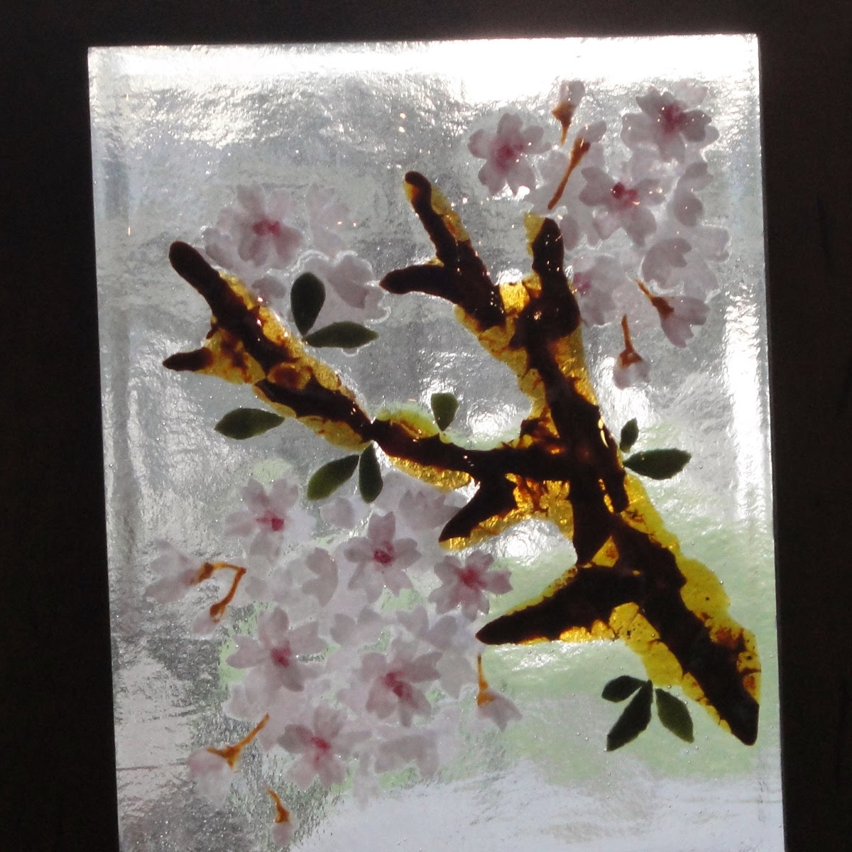 fused stained glass sakura cherry blossom bloom flower flowers petals pink blooms on window flutterbyfoto flutterbybutterfly