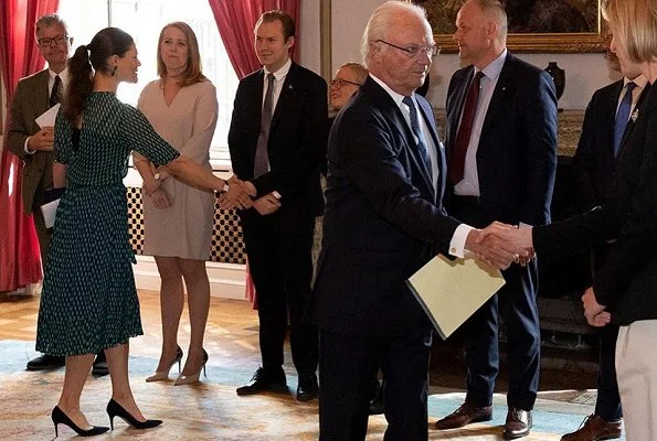 Crown Princess Victora wore Baum und Pferdgarten Milena blouse and Selda skirt. Geometric print blouse and skirt by Baum und Pferdgarten
