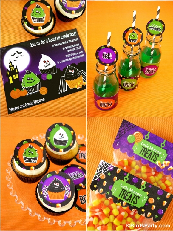 Little Monsters Halloween Cupcake Shop & Printables - BirdsParty.com
