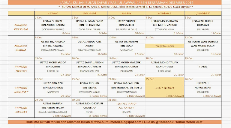 Jadual Kuliah Zohor