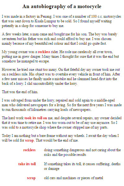 How to describe a motorcycle picture