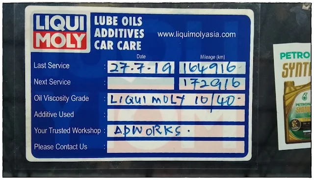 sticker service kereta minyak gear manual Liqui Moly Malaysia.