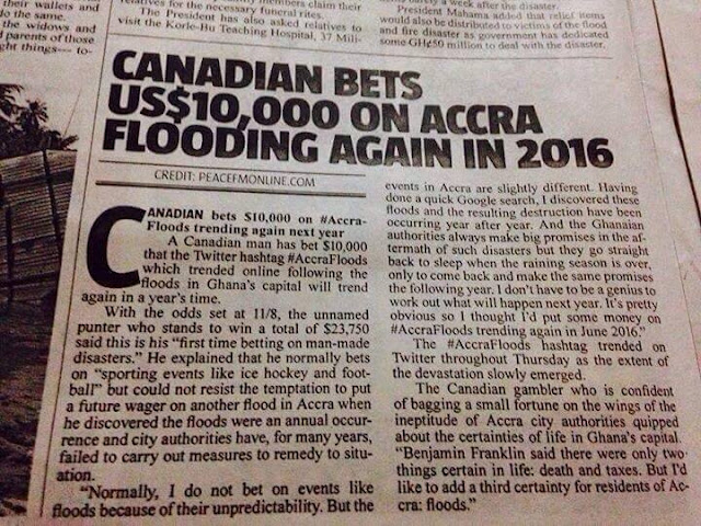 Canadian man Bets US$10,000 on Accra floods In 2016