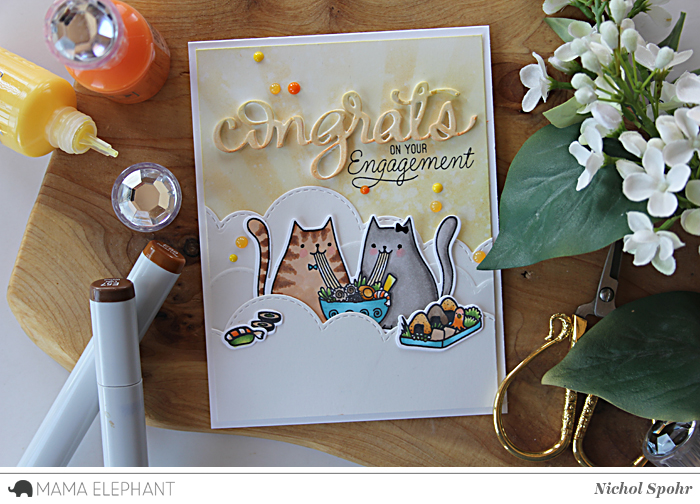 Nichol Combined Nom Kitties And Greetings From The Congrats All Around Stamp Set For This Congratulations Engagement Card