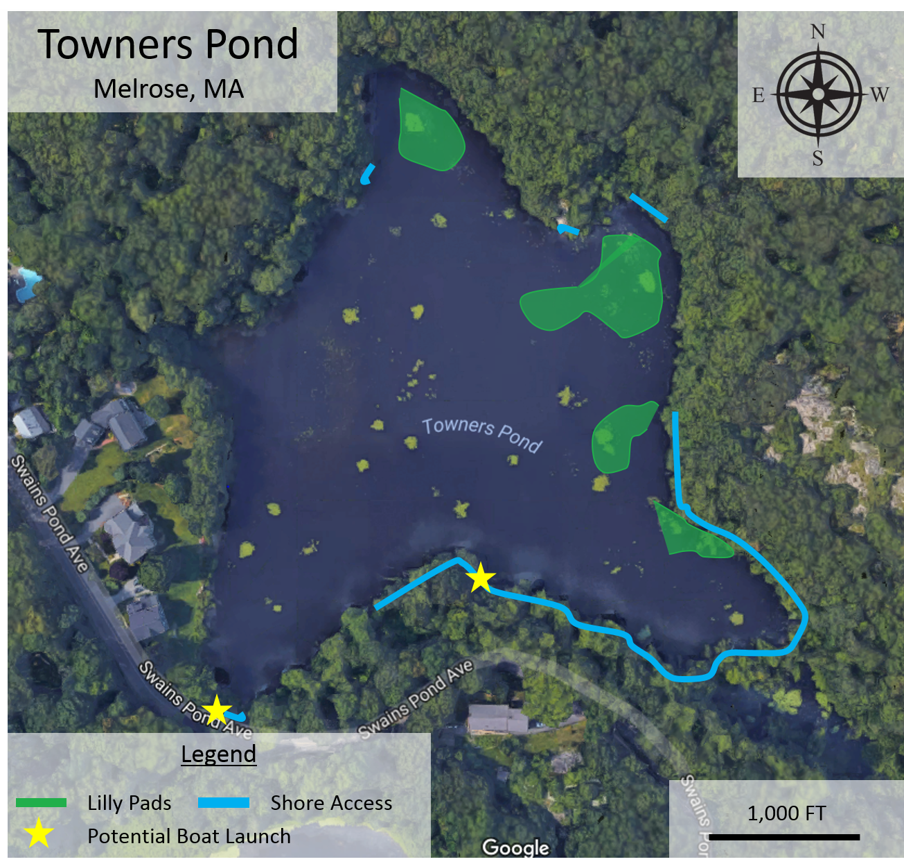 Massachusetts Bass Fishing Spots Towners Pond, Melrose, MA