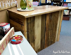 Rustic, pallet wood, salvaged, bar, coffee station, counter, kitchen barnwood, slavaged, http://bec4-beyondthepicketfence.blogspot.com/2016/05/rustic-reclaimed-bar.html