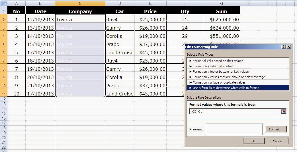 Excel how to do how to hide duplicated values conditional formatting 