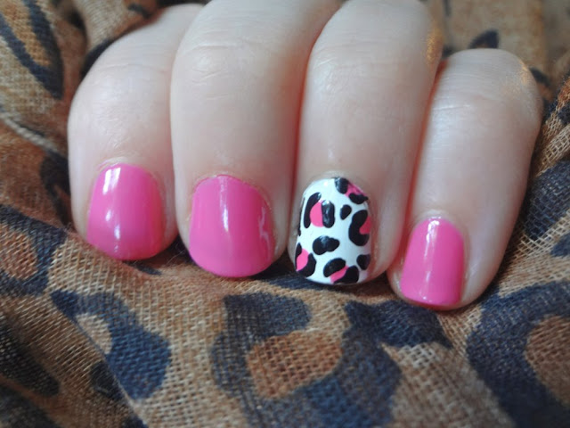 pink nails with leopard print accent nail