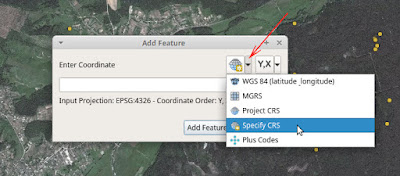 QGIS Lat Lon Tools Add Features Cpecify CRS Coordinat system выбор системы координат