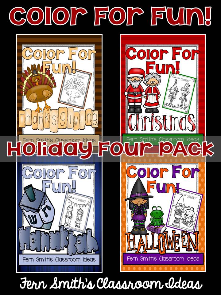 Fern Smith's Classroom Ideas Color For Fun Holiday Four Pack of Printable Coloring Pages