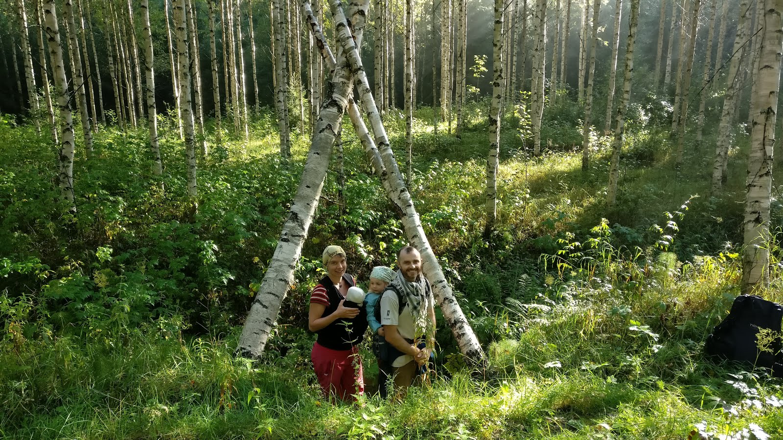 Us four under two birtch trees