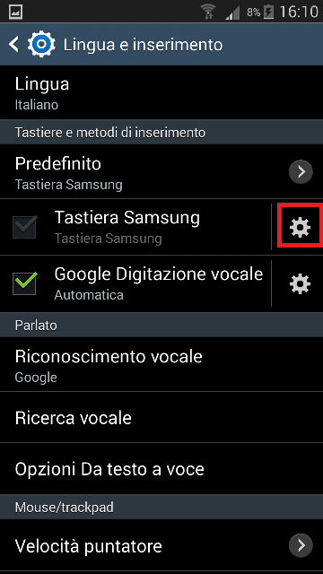 Impostazioni tastiera Android Galaxy S6