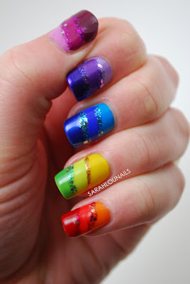 Sarah Lou Nails: Rainbow Stripes with Glitter!