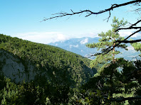 El Clot de Malanyeu amb la Serra d'Ensija al fons, des de la Collada del Tosquer