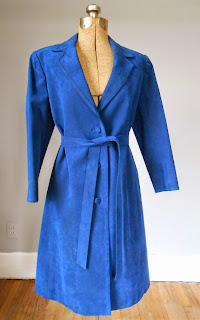 1960s Blue Suede Trench Coat