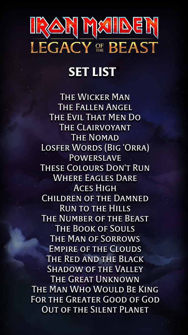 Legacy Of The Beast Tour setlist será baseado na trilha sonora do jogo?