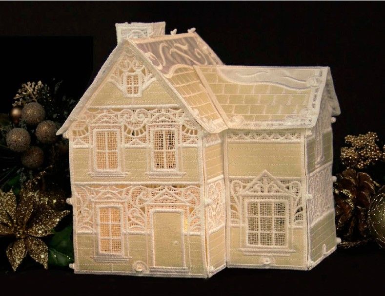 Christmas Village Freestanding Lace Victorian House machine embroidery