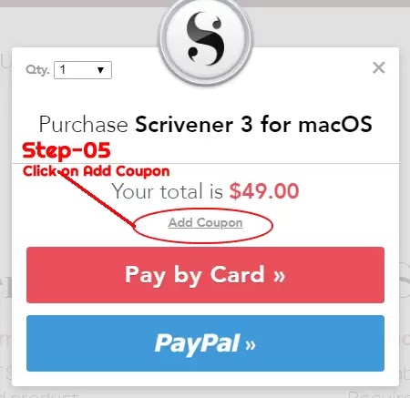 screenshot for Scrivener Add Coupon option