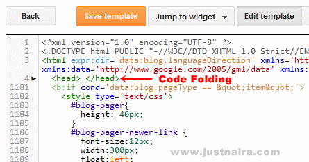 Code Folding in New Blogger Template Editor
