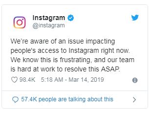 Penjelasan Pihak FB dan IG di Twitter tentang penyebab instagram down