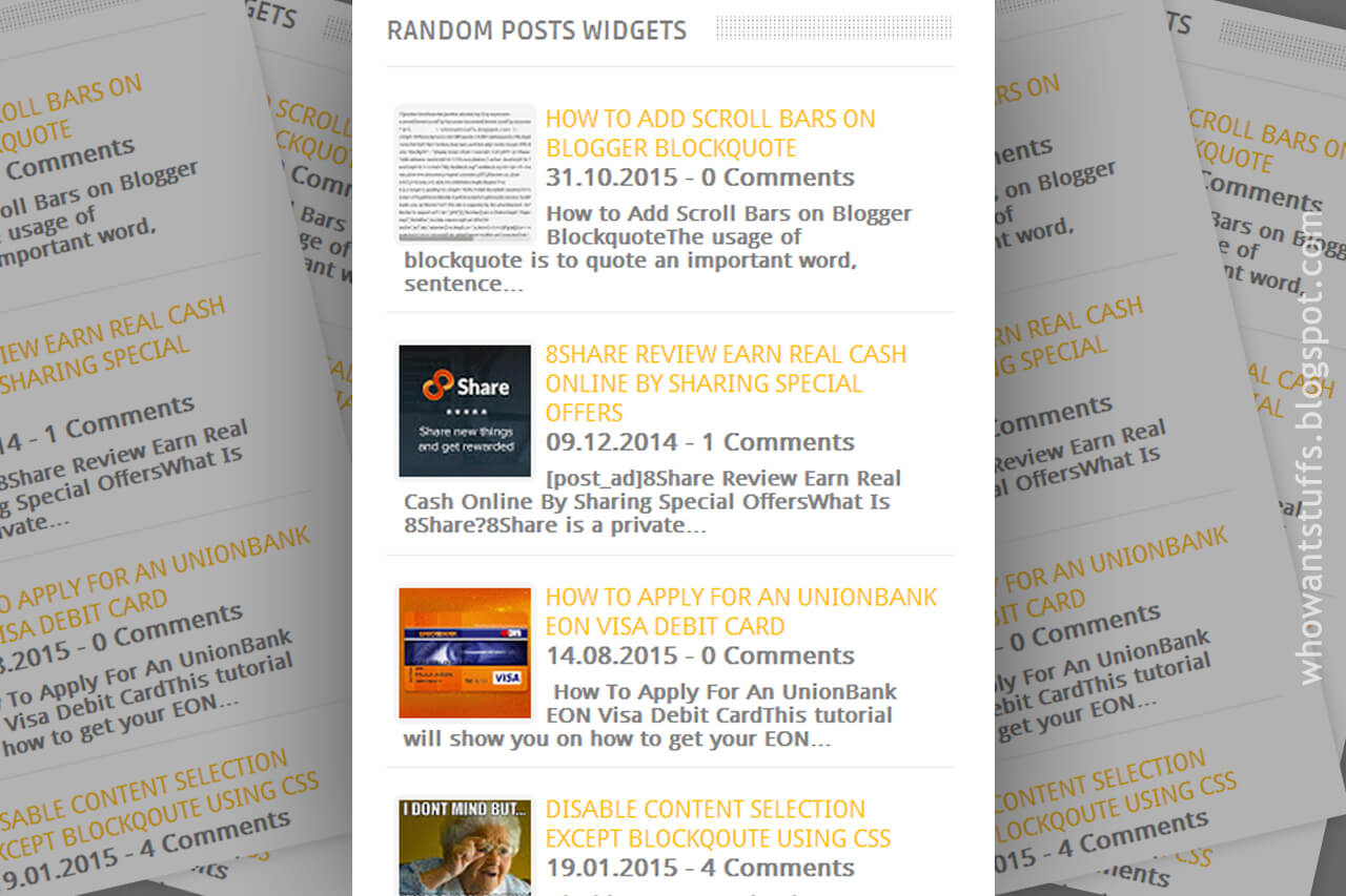 Advanced Random Posts Widget For Blogger with Thumbnails and Snippets