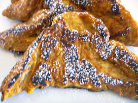 Farmstyle Pumpkin French Toast:  Wonderfully pumpkin pie spiced bread that's dripping with warm cinnamon syrup will make your breakfast irresistible. - Slice of Southern