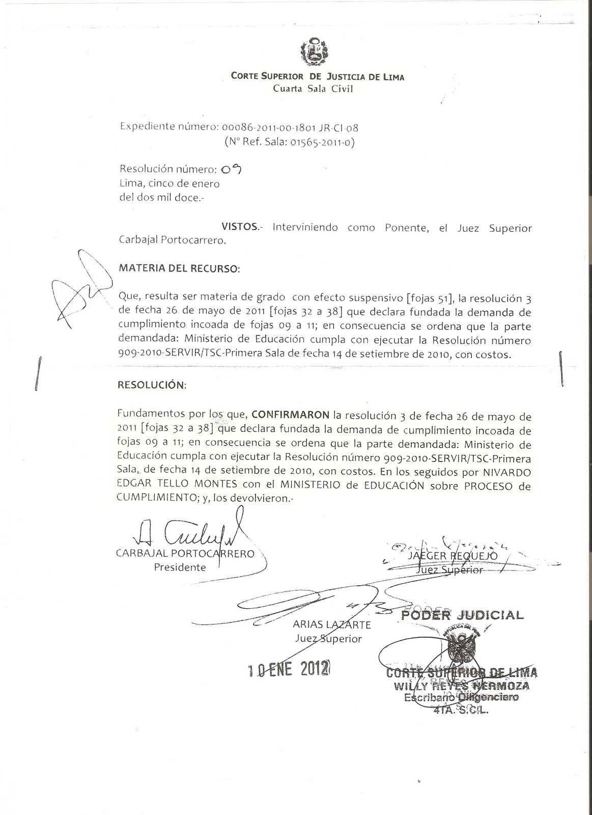 SUTE 14 SECTOR: 4ta. SALA CIVIL DE LIMA CONFIRMA SENTENCIA POR 30% ...